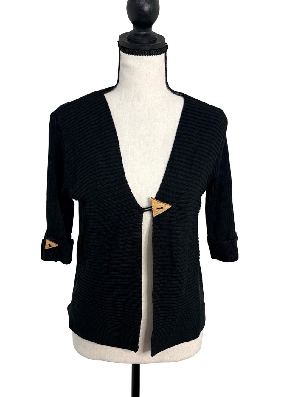 Vintage Putortì Ribbed Knit Toggle Cardigan Made in Canada Black S